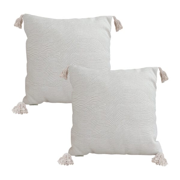 SOGA 2X 45cm Minimalist Cream Tassel Pillowcase with tassels - Image 2