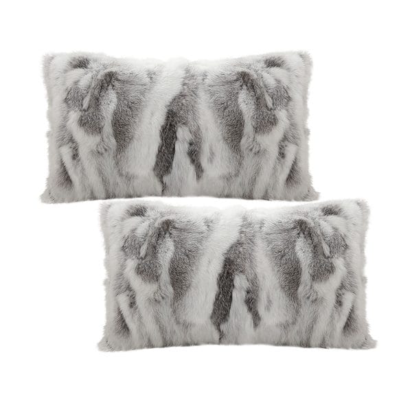 SOGA 2X 30x50cm Luxury Faux Fur Pillowcase (Gray/White) - Image 2
