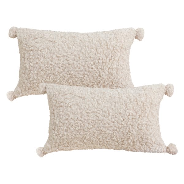 SOGA 2X 30x50cm Cream Bouclé Lumbar Pillow with Corner Tassels - Image 2