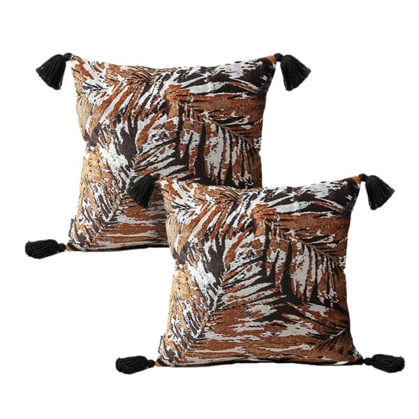 2X Velvet Leaf Print Cushion with Tassels - Image 7