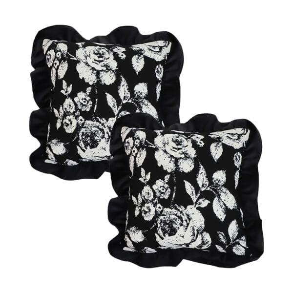SOGA 2X 30x50 Rectangular Rustic Black Floral Ruffle Pillow Cover - Image 2
