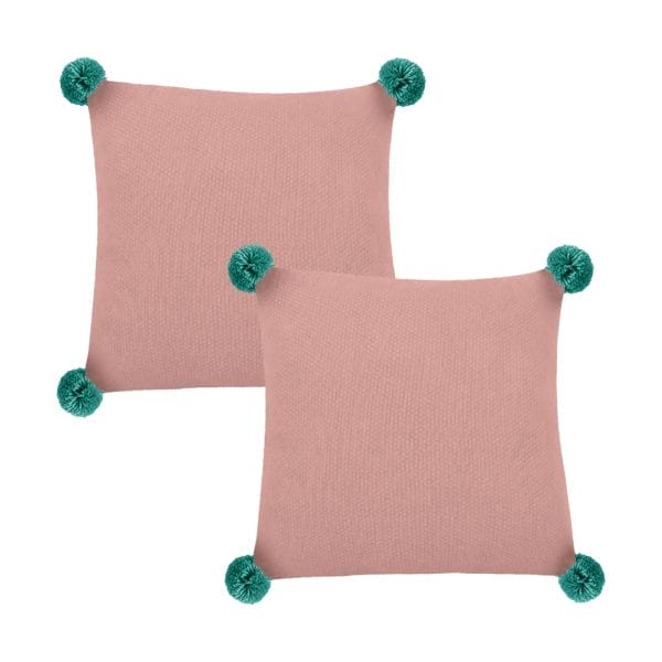 SOGA 2X 45cm Ribbed Knit Pillowcase with Pom-Poms (Dusty Rose) - Image 2