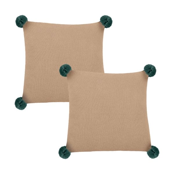 SOGA 2X 45cm Ribbed Knit Pillowcase with Pom-Poms (Warm Beige) - Image 2