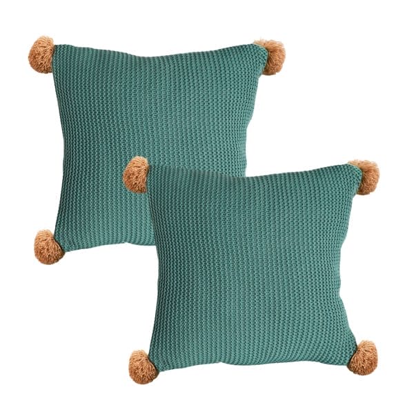 SOGA 2X 45cm Ribbed Knit Pillowcase with Pom-Poms (Sage Green) - Image 2