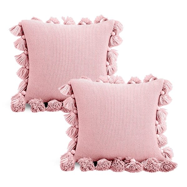 SOGA 2X 45cm Textured Pillowcase with Pom-Pom Trim (Soft Pink) - Image 2