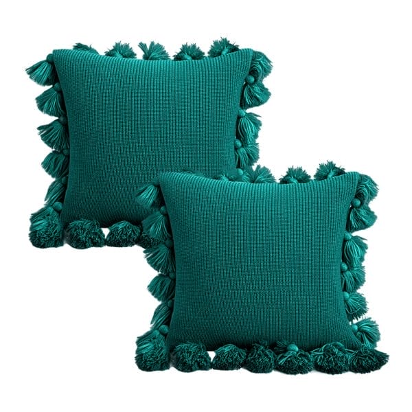 SOGA 2X 45cm Textured Pillowcase with Pom-Pom Trim (Emerald Green) - Image 2