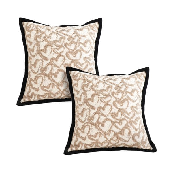 SOGA 2X 45cm Heart Patterned Off-White Square Pillowcase with Black Trim - Image 2