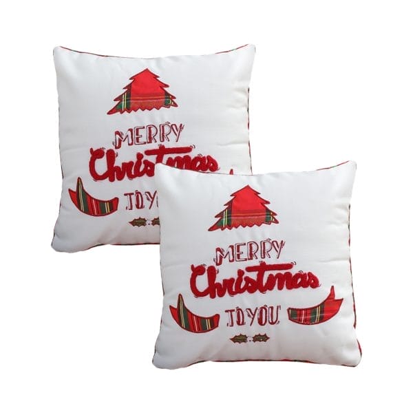 SOGA 2X 45cm “Merry Christmas To You” Festive White Pillowcase with Red & Green Accents ( - Image 2