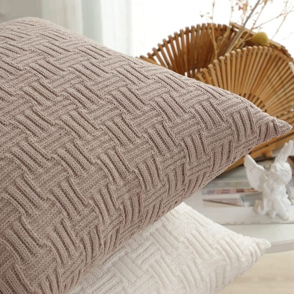 SOGA 2X 45cm Woven Grid Knit Decorative Pillowcase - Taupe Beige - Image 3