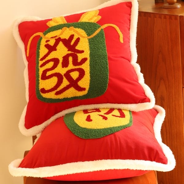 SOGA 2X 45cm “Wealth Blessing” Red Plush Pillowcase - Image 3