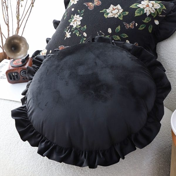 SOGA 2X 45cm Black Vintage Lotus Edge Round Pillowcase – Butterfly Accent - Image 3
