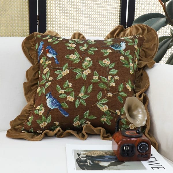 SOGA 2X 45cm “Enchanted Garden” Bird & Floral Ruffled Throw Pillowcase - Image 3