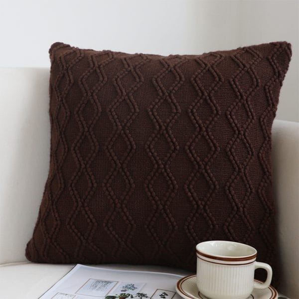 SOGA 2X 45cm Deep Chocolate Brown Diamond Knit Pillowcase