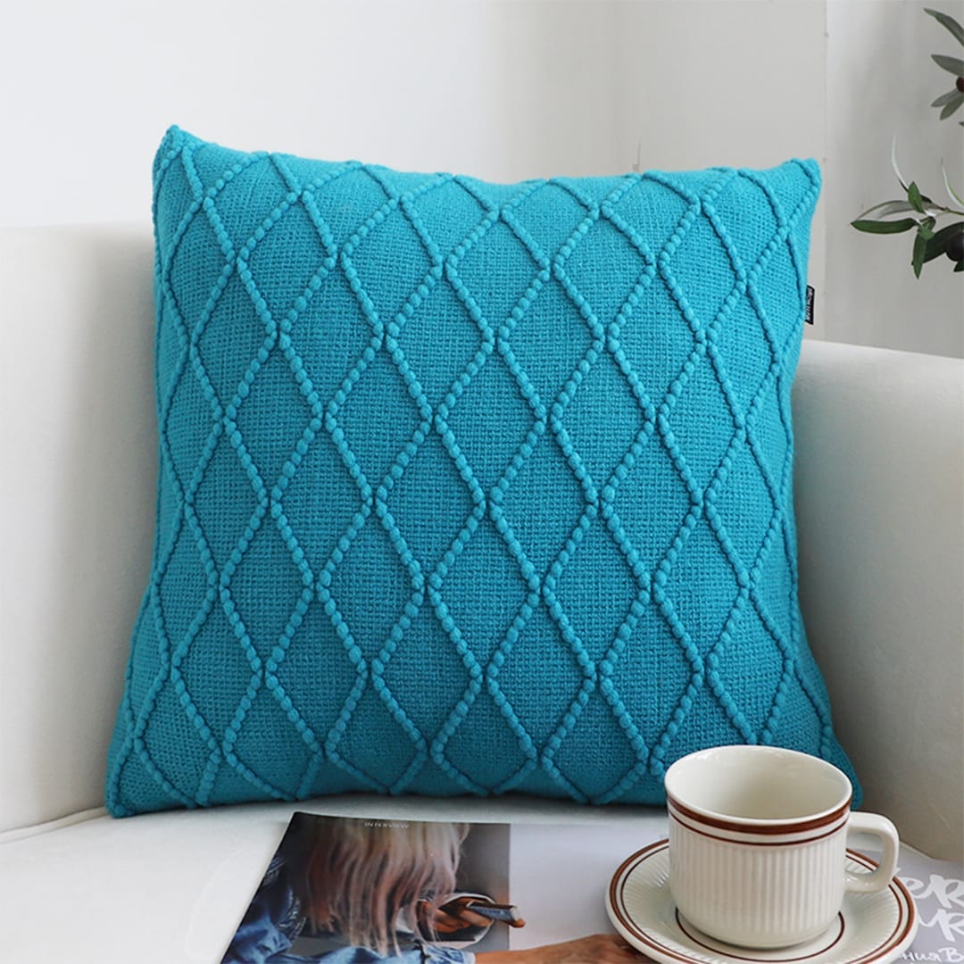 SOGA 2X 45cm Turquoise Diamond Knit Pillowcase - Image 3