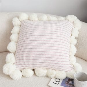 SOGA 2X 45cm Cream Waffle Weave Pillow Cover with Pom Poms