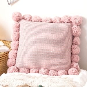SOGA 2X 45cm Blush Pink Ribbed Pillow Cover with Pom Poms