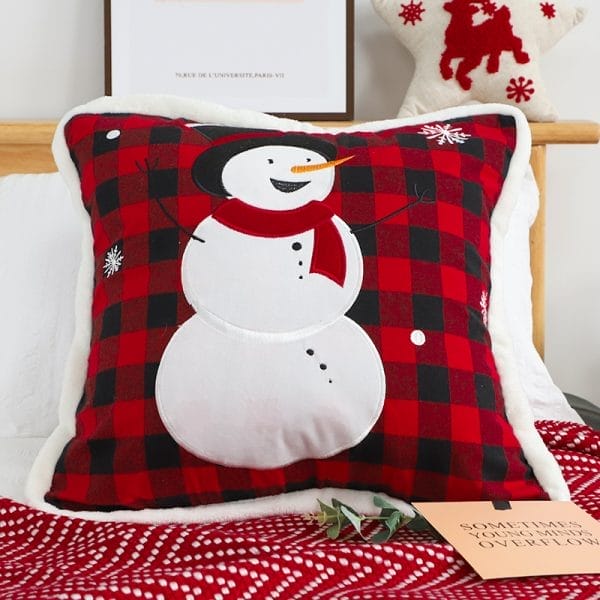SOGA 2X 45cm Holiday Snowman Pillowcase (Red Plaid) - Image 3
