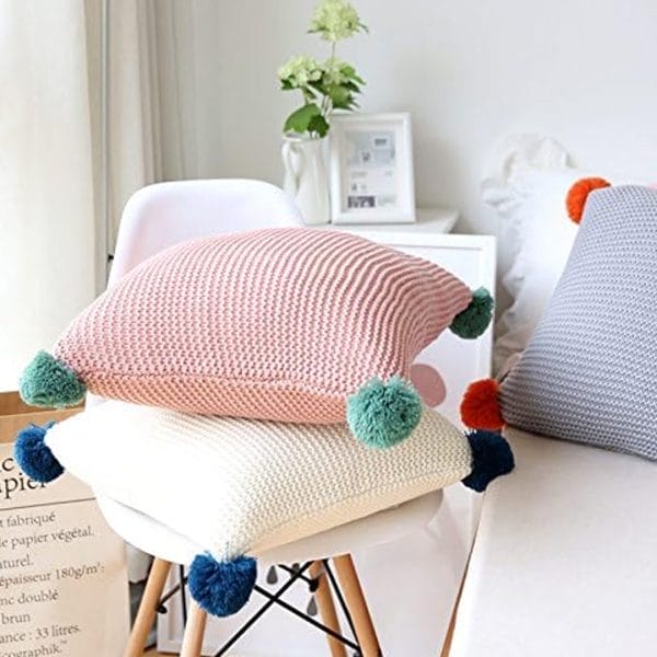 SOGA 2X 45cm Ribbed Knit Pillowcase with Pom-Poms (Dusty Rose) - Image 3