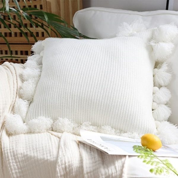 SOGA 2X 45cm Textured Pillowcase with Pom-Pom Trim (Pure White) - Image 3