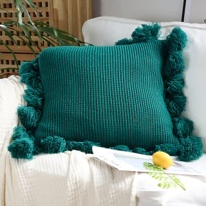 SOGA 2X 45cm Textured Pillowcase with Pom-Pom Trim (Emerald Green)