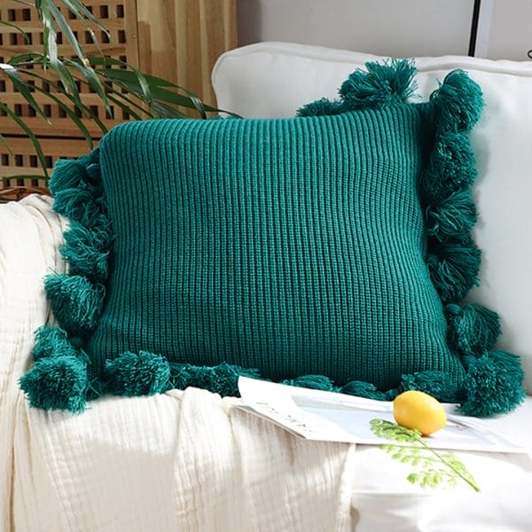 SOGA 2X 45cm Textured Pillowcase with Pom-Pom Trim (Emerald Green)