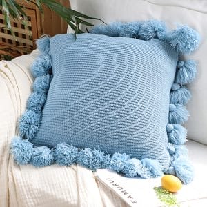 SOGA 2X 45cm Textured Pillowcase with Pom-Pom Trim (Sky Blue)