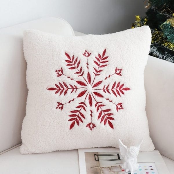 SOGA 2X 45cm Christmas Snowflake Embroidered Faux Fur Throw Pillowcase - Image 4