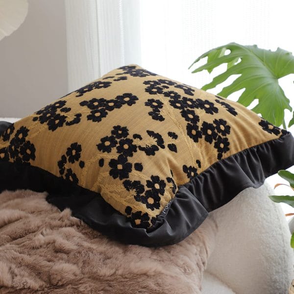 SOGA 2X 45cm Velvique Floral Ruffle Pillowcase – Mustard Gold - Image 3