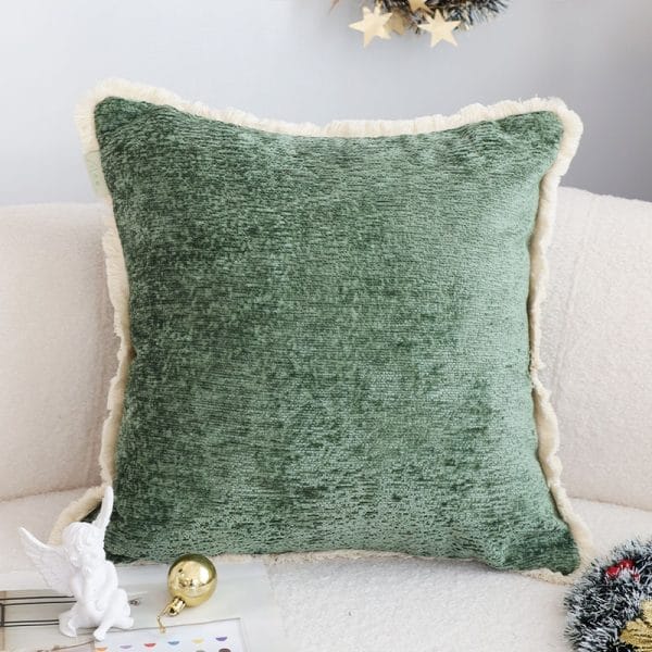 SOGA 2X 45cm Emerald Green Chenille Pillowcases with Fringed Edge - Image 3