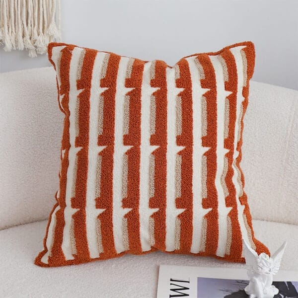 SOGA 2X 45cm Rust Orange & Off-White Striped Polyester Decorative Pillowcase - Image 3