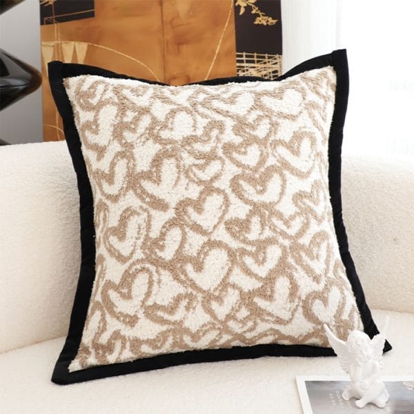 SOGA 2X 45cm Heart Patterned Off-White Square Pillowcase with Black Trim - Image 3