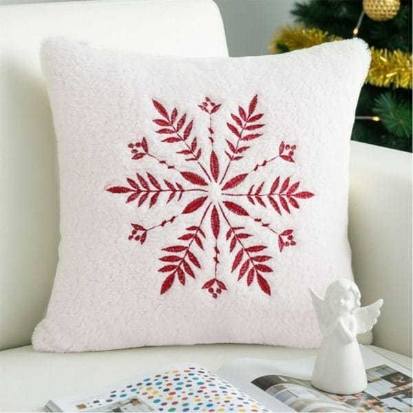 SOGA 2X 45cm Christmas Snowflake Embroidered Faux Fur Throw Pillowcase - Image 3