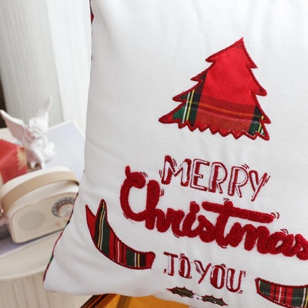 SOGA 2X 45cm “Merry Christmas To You” Festive White Pillowcase with Red & Green Accents ( - Image 3