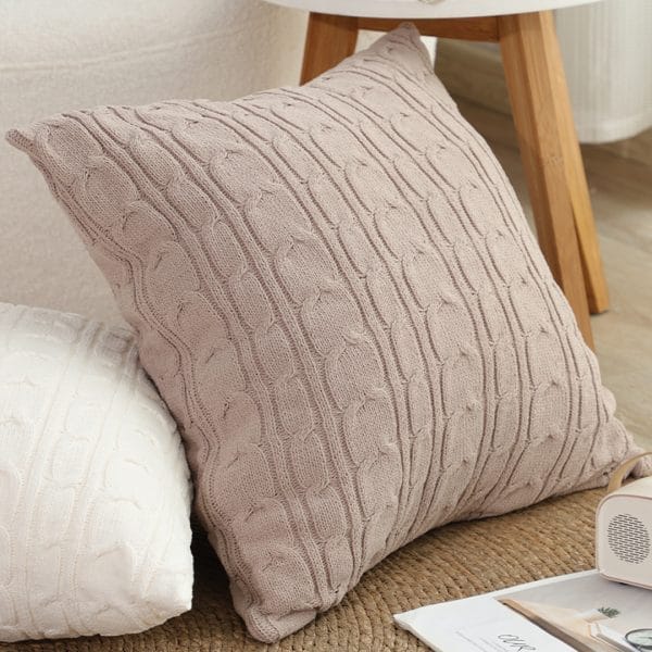 SOGA 2X 45cm Dusty Rose Cable Knit Decorative Pillowcase - Image 4