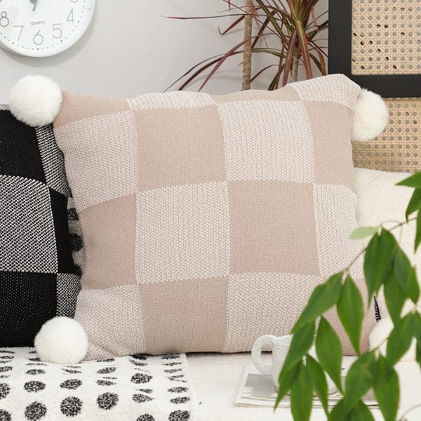 SOGA 2X 45cm Cozy Chic Checkerboard Knit Pillowcase with Pom Pom Trim - Image 4