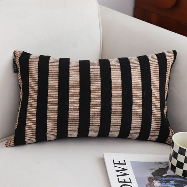 SOGA 2X 30x50cm Black & Tan Striped Rectangular Pillowcase - Image 4