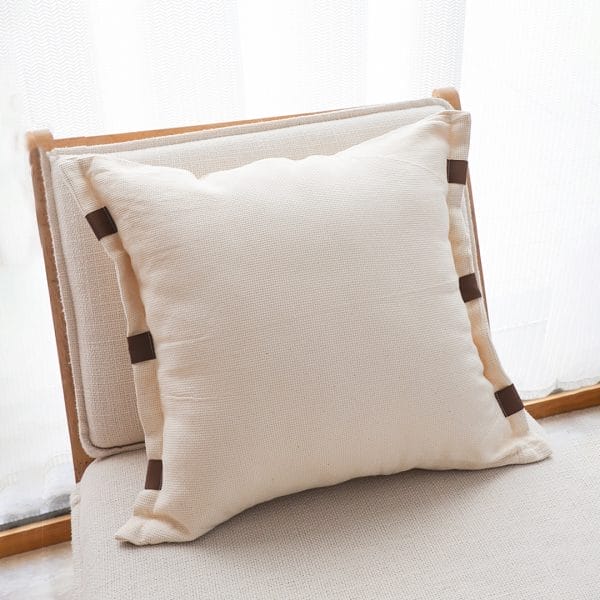 SOGA 2X 45cm Modern Cream Leather Tab Detail Textured Pillowcase - Image 4