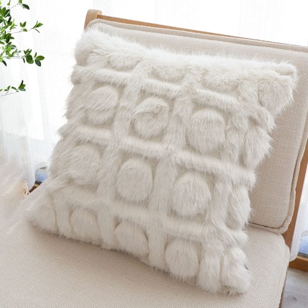 SOGA 2X 45cm Cream Pom-Pom Grid Pillowcase - Image 4
