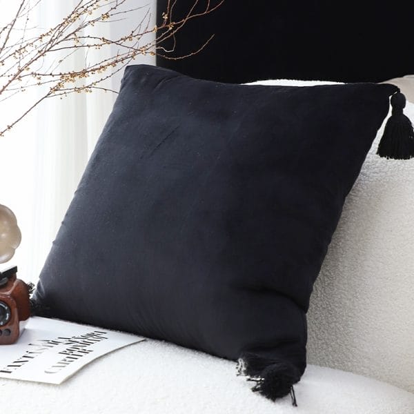 SOGA 2X 45cm Black Velvet Butterfly Tassel Pillowcase – Vintage Accent - Image 4