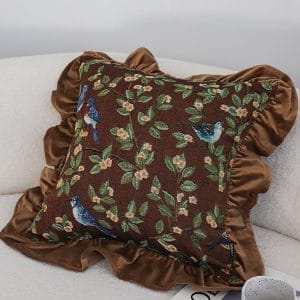 SOGA 2X 45cm “Enchanted Garden” Bird & Floral Ruffled Throw Pillowcase