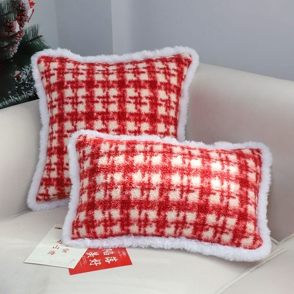 SOGA 2X 30x50cm Cozy Red Gingham Lumbar Pillow Cover - Image 4