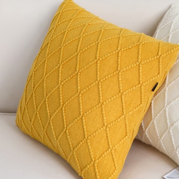 SOGA 2X 45cm Sunshine Yellow Diamond Knit Pillowcase - Image 4