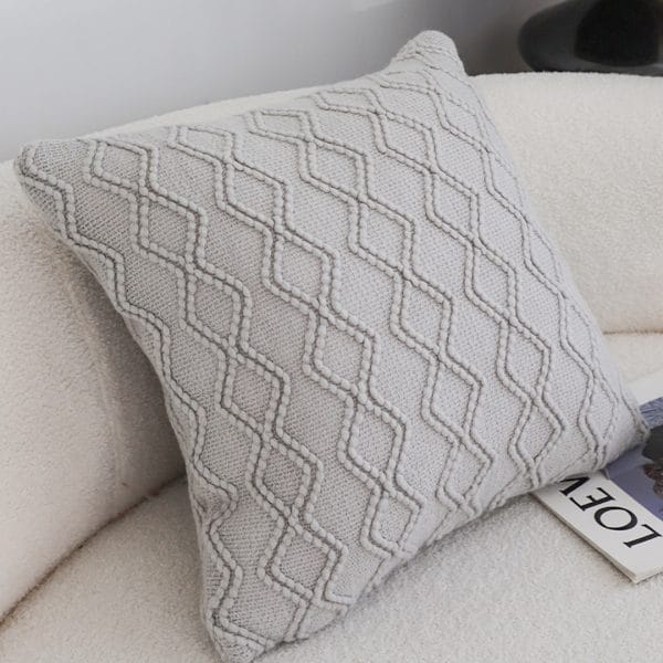 SOGA 2X 45cm Light Gray Diamond Knit Pillowcase - Image 4