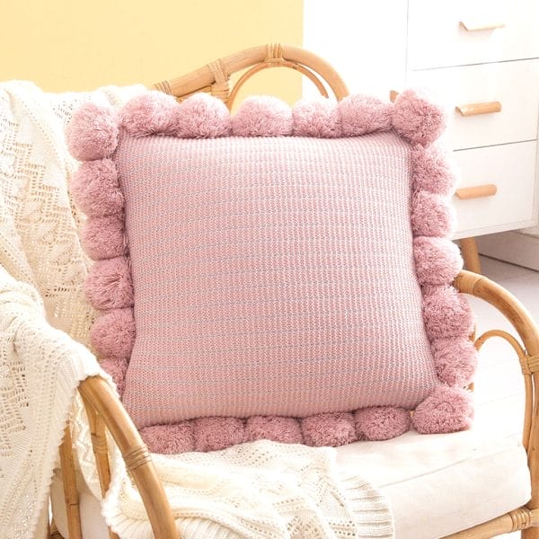 SOGA 2X 45cm Blush Pink Ribbed Pillow Cover with Pom Poms - Image 4