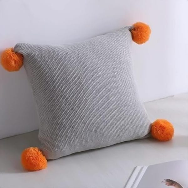SOGA 2X 45cm Ribbed Knit Pillowcase with Pom-Poms (Light Gray) - Image 4