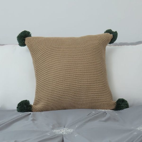 SOGA 2X 45cm Ribbed Knit Pillowcase with Pom-Poms (Warm Beige) - Image 4