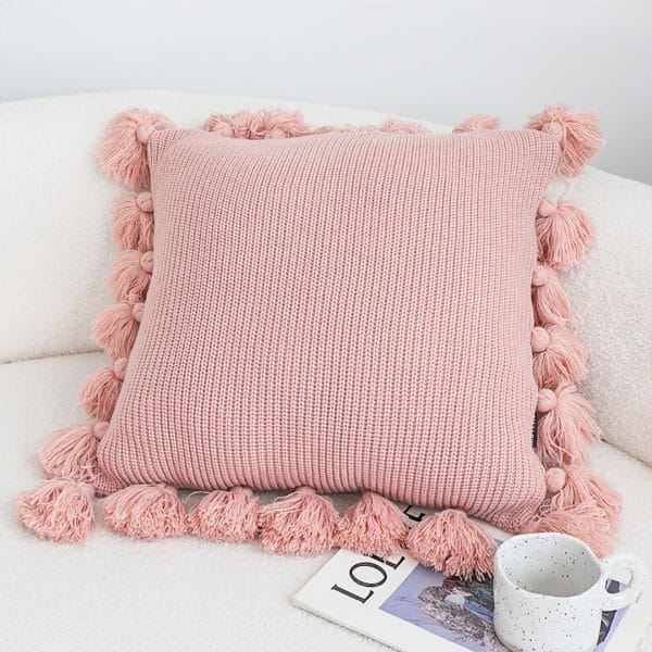 SOGA 2X 45cm Textured Pillowcase with Pom-Pom Trim (Soft Pink) - Image 4