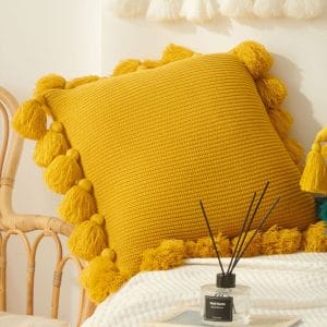SOGA 2X 45cm Textured Pillowcase with Pom-Pom Trim (Sunny Yellow)