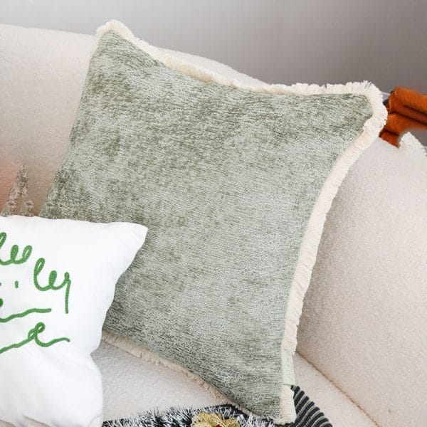 SOGA 2X 45cm Sage Green Velvet Pillowcase with Faux Fur Trim - Image 4