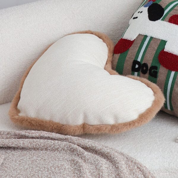 SOGA 2X 42x32cm Heart-Shaped Beige Brown Off-White Plush Polyester Pillow Cover - Image 4